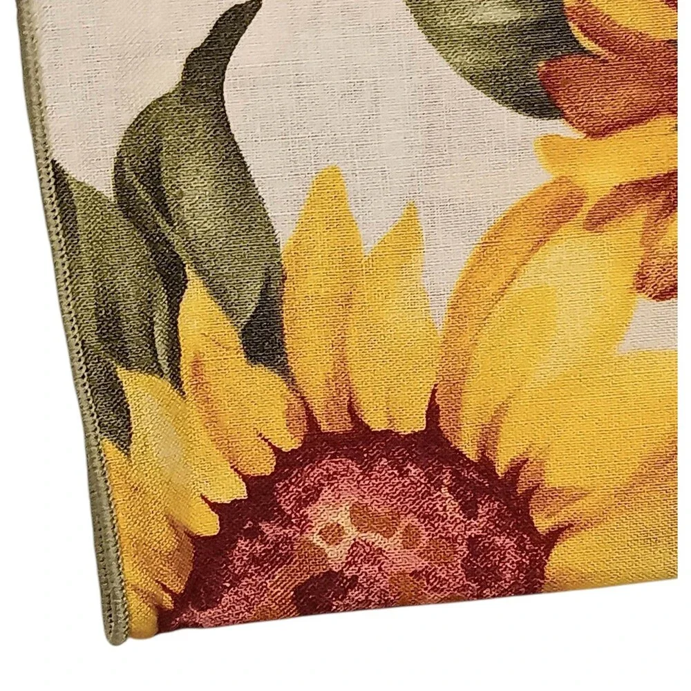 Set Of 5 Cloth Sunflower Napkins White Yellow Green Floral Fabric Square 17x17